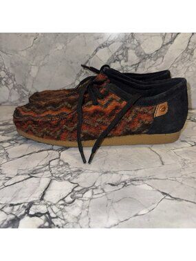 Mens Clarks Shacre II Orange Wool Gum Sole Moccasins Shoes Size 9.5 Aztec